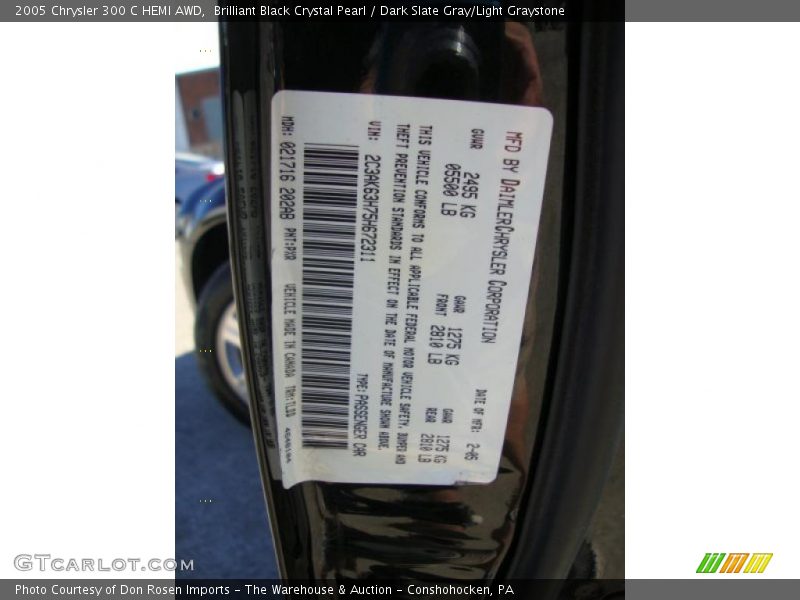 Info Tag of 2005 300 C HEMI AWD