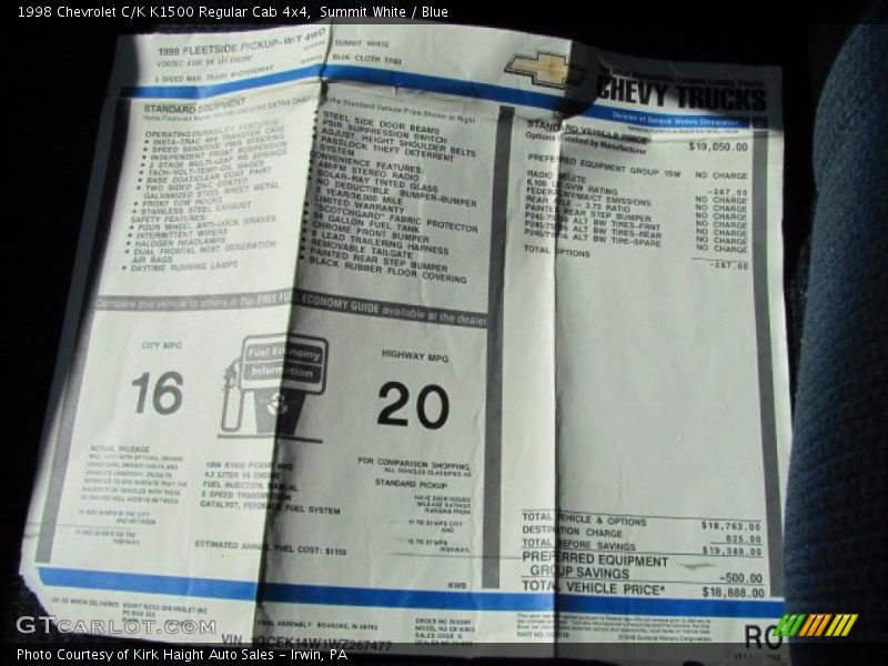 Summit White / Blue 1998 Chevrolet C/K K1500 Regular Cab 4x4