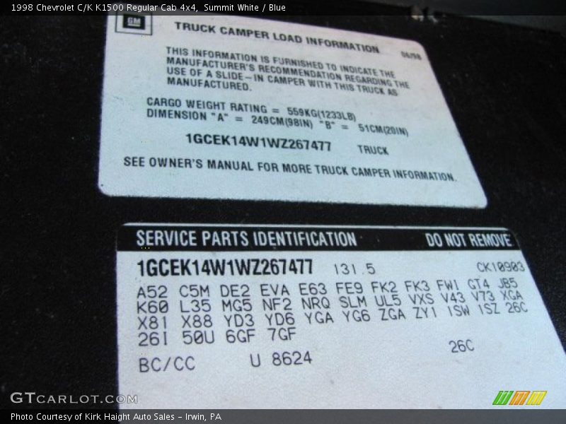 Summit White / Blue 1998 Chevrolet C/K K1500 Regular Cab 4x4
