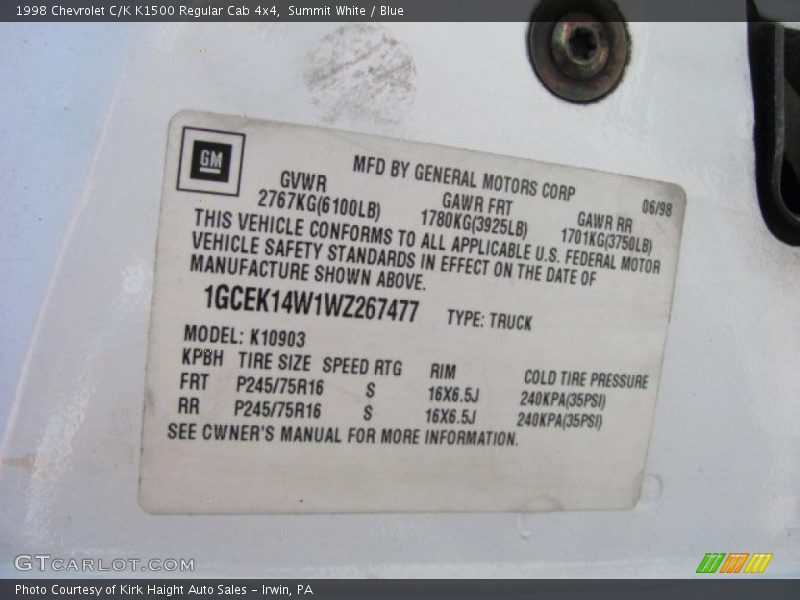 Summit White / Blue 1998 Chevrolet C/K K1500 Regular Cab 4x4