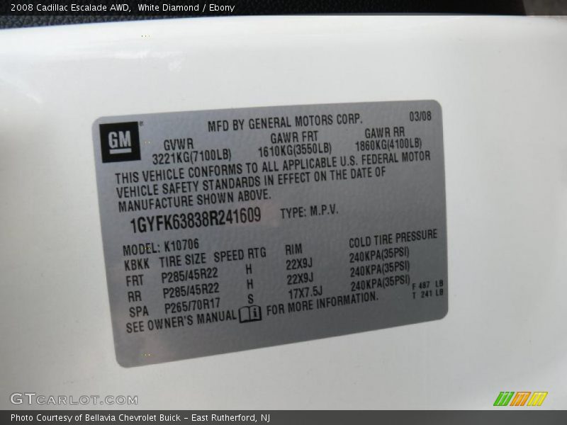 White Diamond / Ebony 2008 Cadillac Escalade AWD