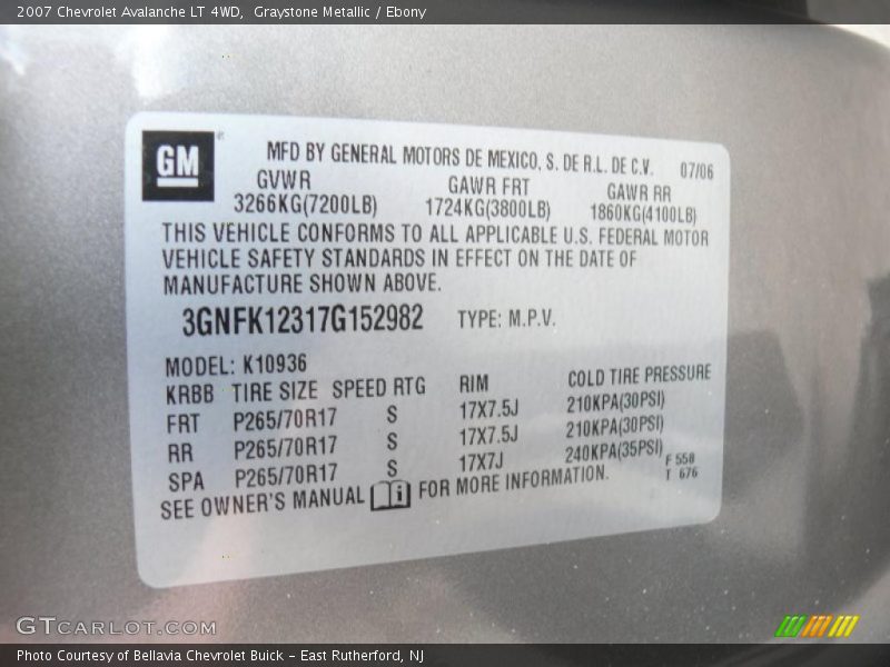 Graystone Metallic / Ebony 2007 Chevrolet Avalanche LT 4WD