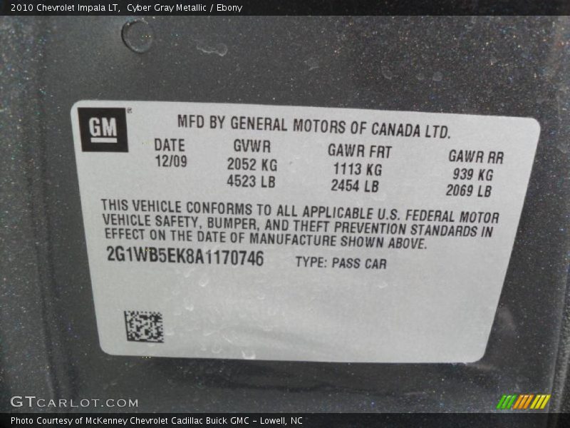 Cyber Gray Metallic / Ebony 2010 Chevrolet Impala LT