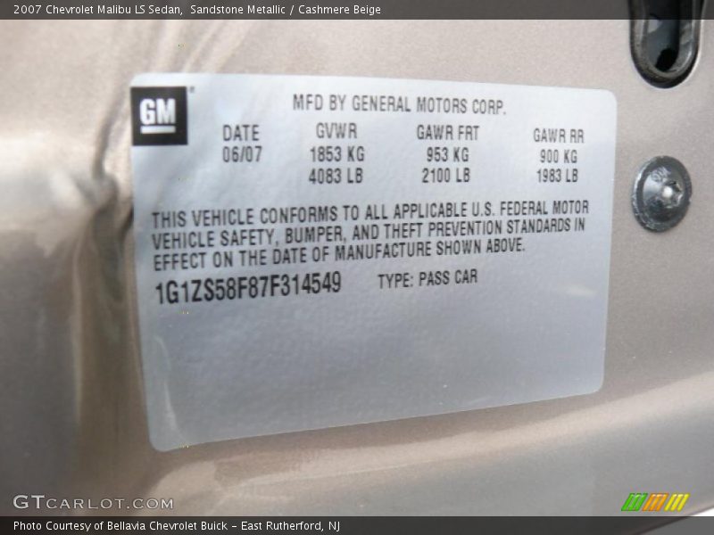 Sandstone Metallic / Cashmere Beige 2007 Chevrolet Malibu LS Sedan
