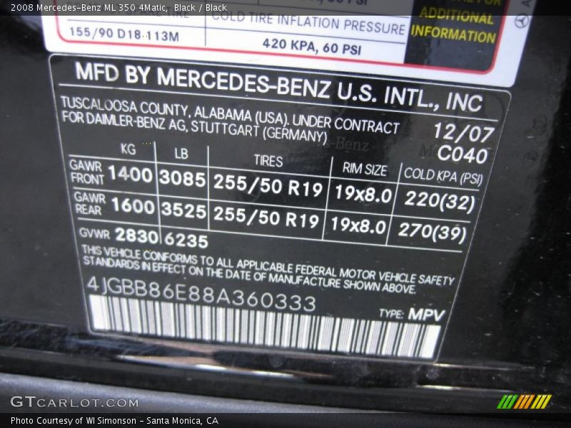 Black / Black 2008 Mercedes-Benz ML 350 4Matic