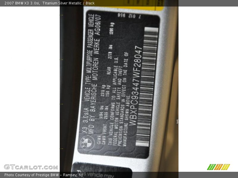 Titanium Silver Metallic / Black 2007 BMW X3 3.0si