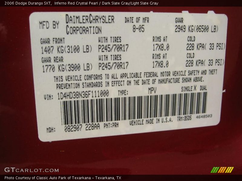 Inferno Red Crystal Pearl / Dark Slate Gray/Light Slate Gray 2006 Dodge Durango SXT