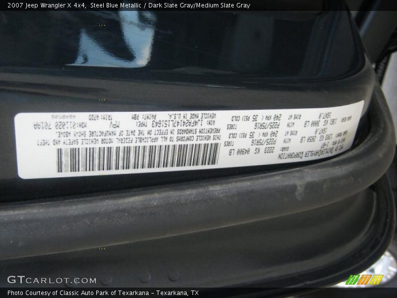 Steel Blue Metallic / Dark Slate Gray/Medium Slate Gray 2007 Jeep Wrangler X 4x4