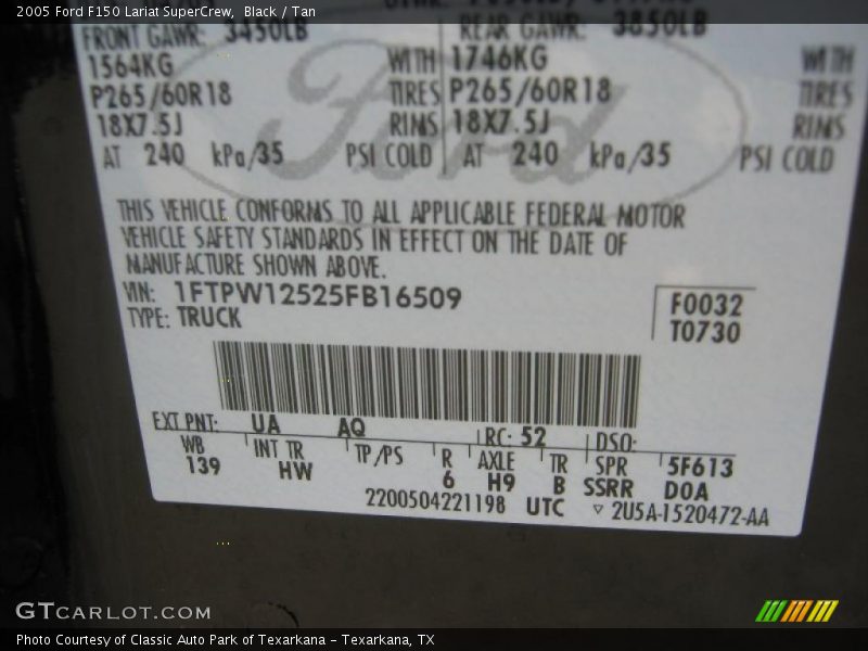 Black / Tan 2005 Ford F150 Lariat SuperCrew