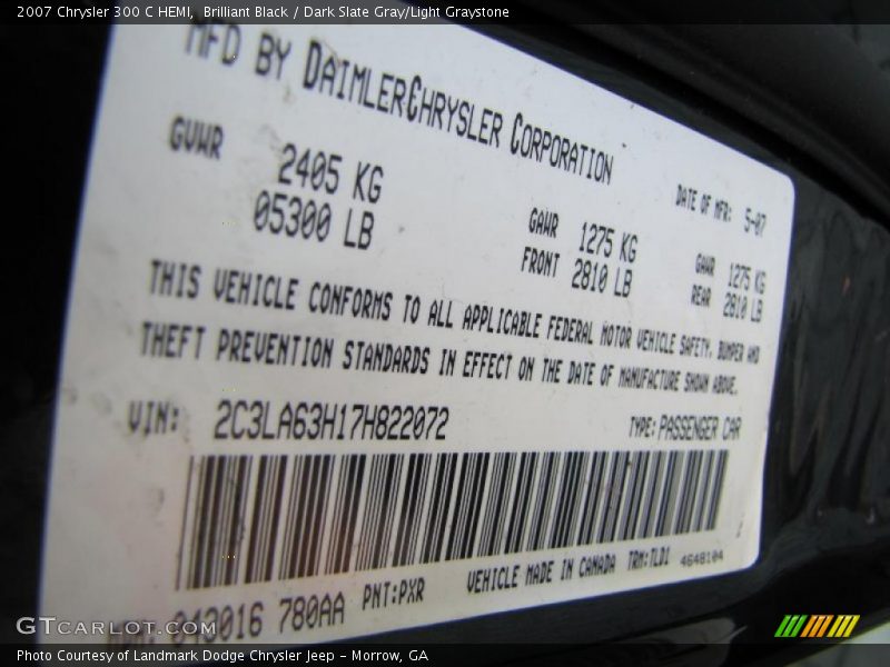 Brilliant Black / Dark Slate Gray/Light Graystone 2007 Chrysler 300 C HEMI