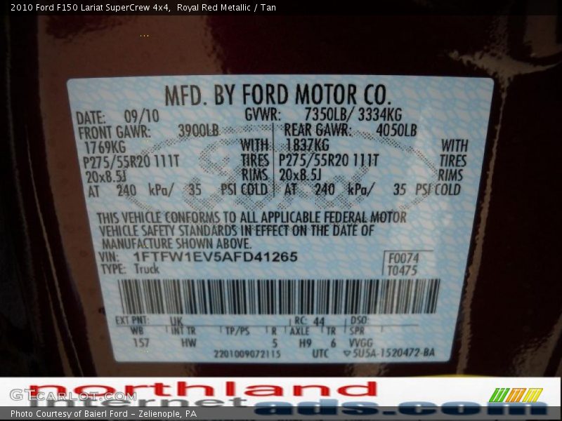 Royal Red Metallic / Tan 2010 Ford F150 Lariat SuperCrew 4x4