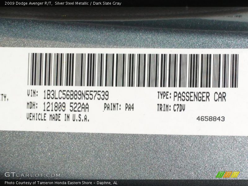 Silver Steel Metallic / Dark Slate Gray 2009 Dodge Avenger R/T