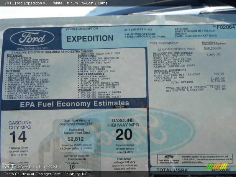 White Platinum Tri-Coat / Camel 2011 Ford Expedition XLT