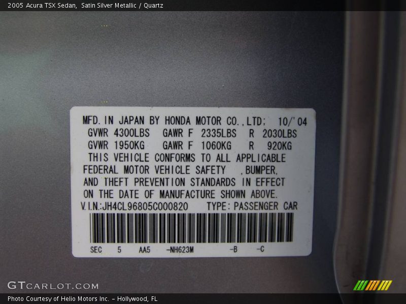 Satin Silver Metallic / Quartz 2005 Acura TSX Sedan