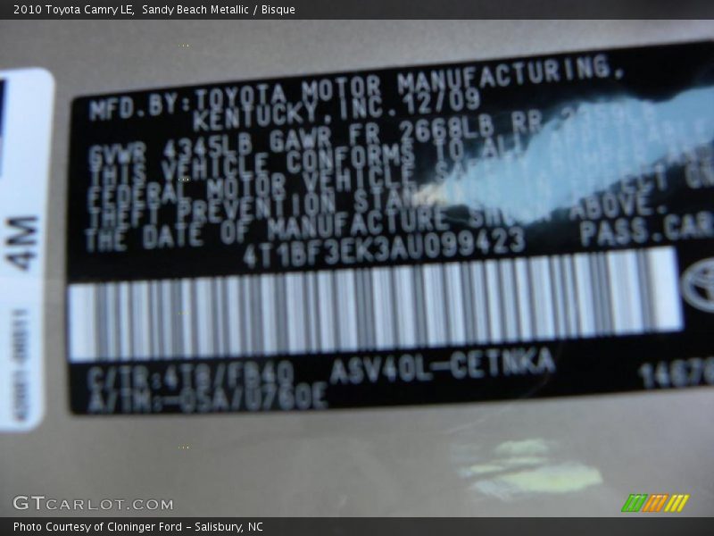 Sandy Beach Metallic / Bisque 2010 Toyota Camry LE
