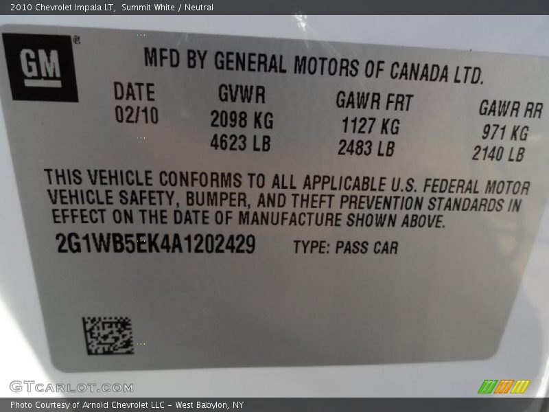 Summit White / Neutral 2010 Chevrolet Impala LT