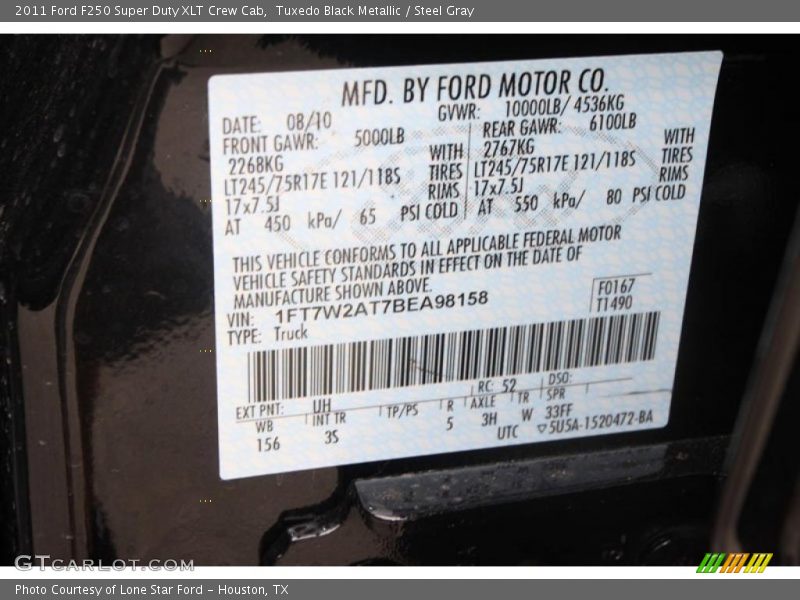 Tuxedo Black Metallic / Steel Gray 2011 Ford F250 Super Duty XLT Crew Cab