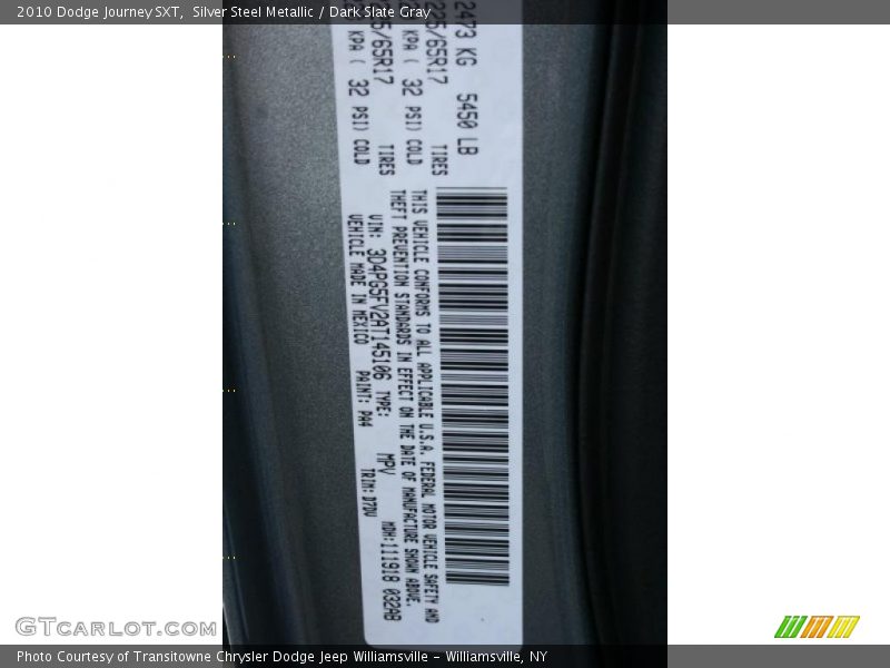 Silver Steel Metallic / Dark Slate Gray 2010 Dodge Journey SXT