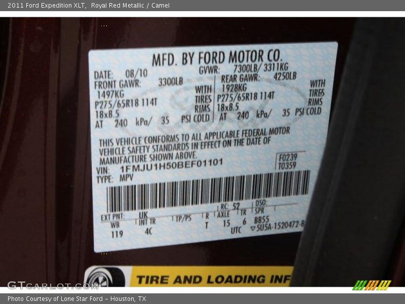 Royal Red Metallic / Camel 2011 Ford Expedition XLT