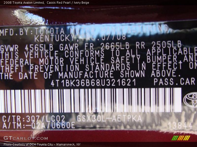 Cassis Red Pearl / Ivory Beige 2008 Toyota Avalon Limited