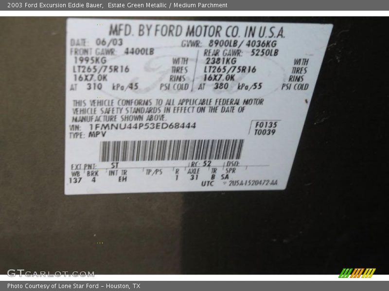 2003 Excursion Eddie Bauer Estate Green Metallic Color Code ST