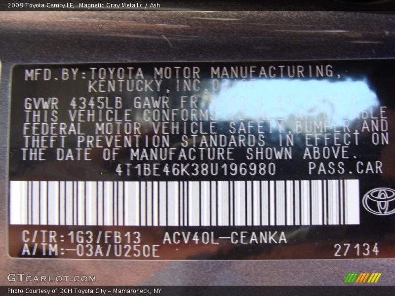 Magnetic Gray Metallic / Ash 2008 Toyota Camry LE