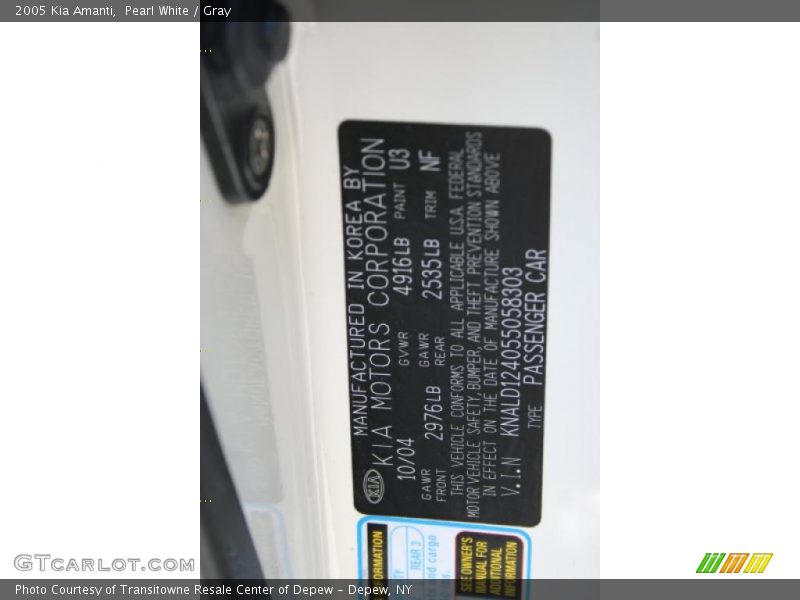 Pearl White / Gray 2005 Kia Amanti