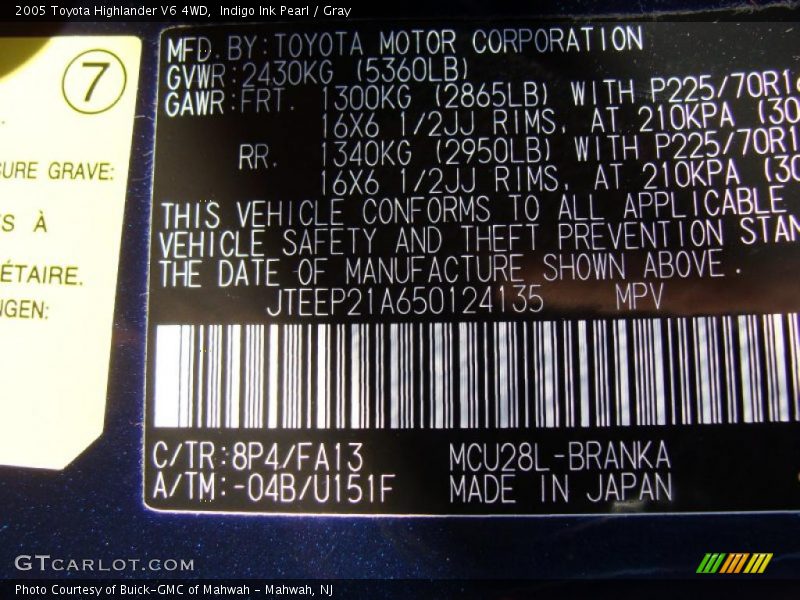 Indigo Ink Pearl / Gray 2005 Toyota Highlander V6 4WD