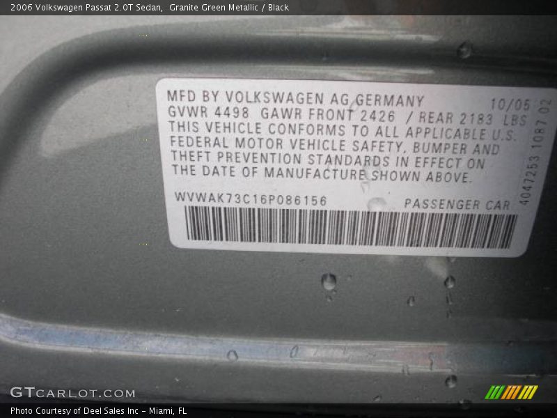 Granite Green Metallic / Black 2006 Volkswagen Passat 2.0T Sedan