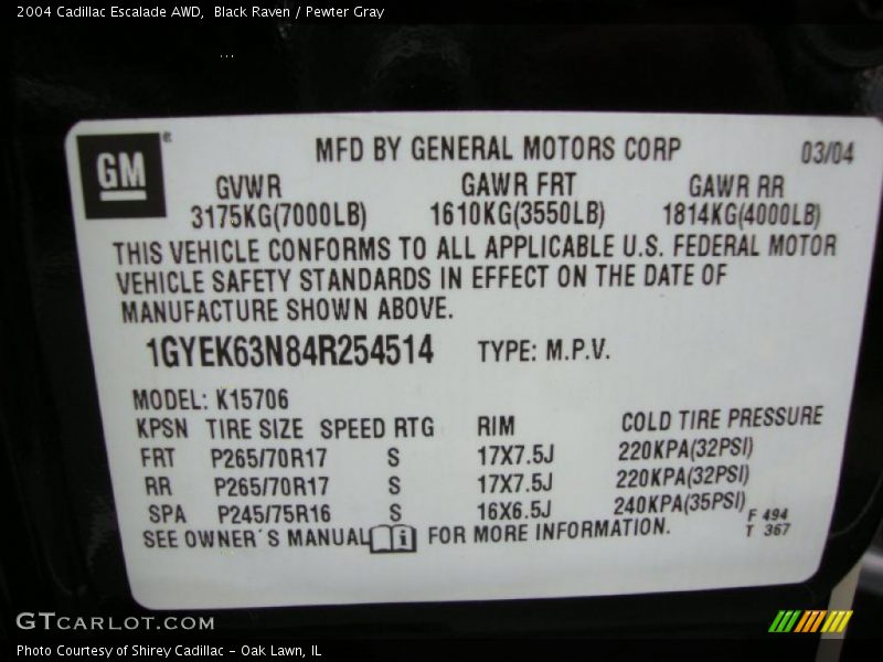 Black Raven / Pewter Gray 2004 Cadillac Escalade AWD