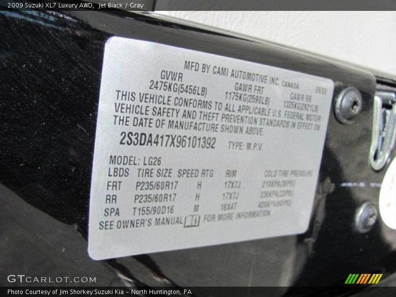 Jet Black / Gray 2009 Suzuki XL7 Luxury AWD