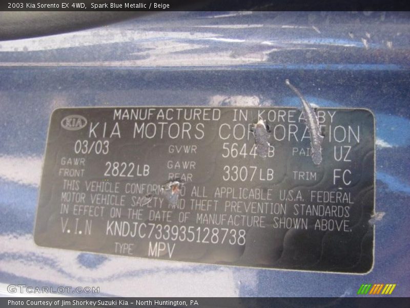 Spark Blue Metallic / Beige 2003 Kia Sorento EX 4WD