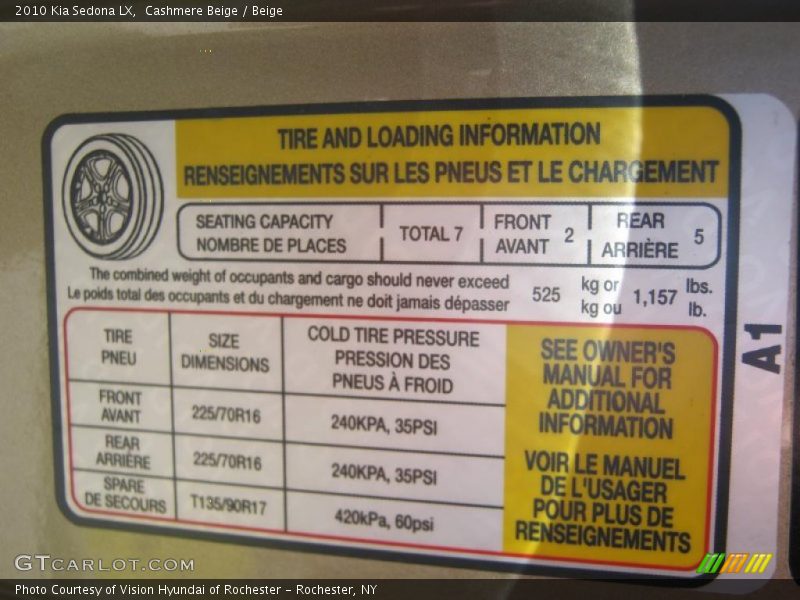 Cashmere Beige / Beige 2010 Kia Sedona LX