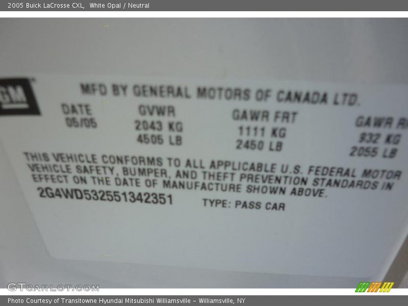 White Opal / Neutral 2005 Buick LaCrosse CXL