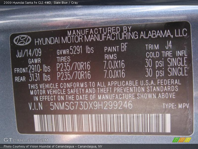 Slate Blue / Gray 2009 Hyundai Santa Fe GLS 4WD