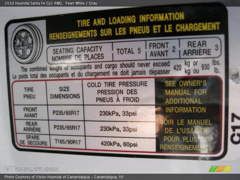Pearl White / Gray 2010 Hyundai Santa Fe GLS 4WD