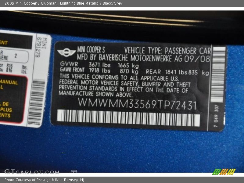 Lightning Blue Metallic / Black/Grey 2009 Mini Cooper S Clubman