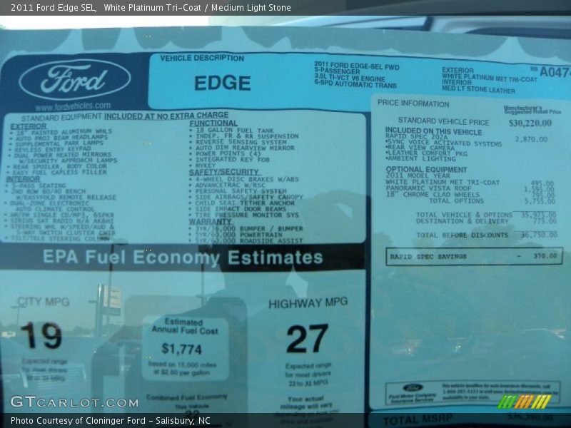 White Platinum Tri-Coat / Medium Light Stone 2011 Ford Edge SEL