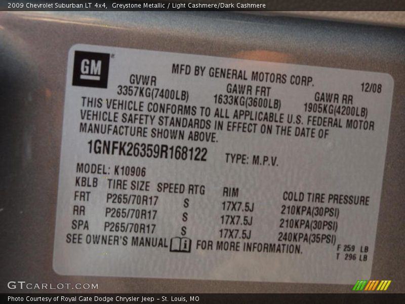 Greystone Metallic / Light Cashmere/Dark Cashmere 2009 Chevrolet Suburban LT 4x4