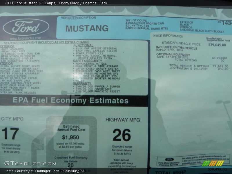Ebony Black / Charcoal Black 2011 Ford Mustang GT Coupe
