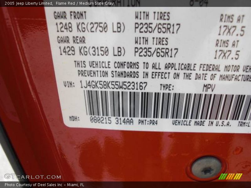 Flame Red / Medium Slate Gray 2005 Jeep Liberty Limited