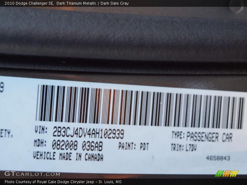 Dark Titanium Metallic / Dark Slate Gray 2010 Dodge Challenger SE
