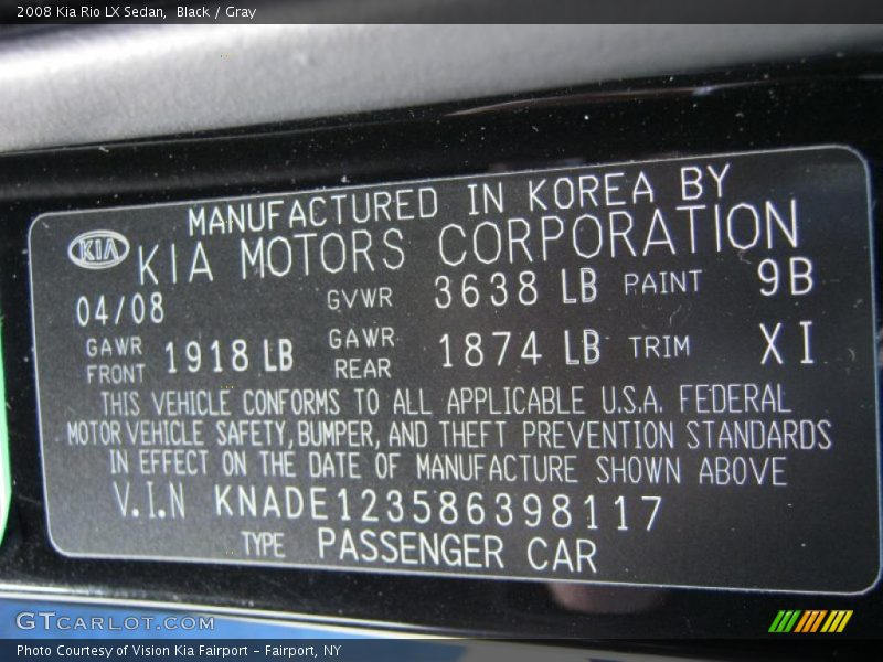 Black / Gray 2008 Kia Rio LX Sedan