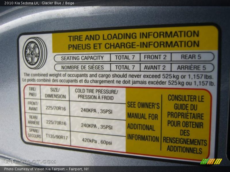 Glacier Blue / Beige 2010 Kia Sedona LX