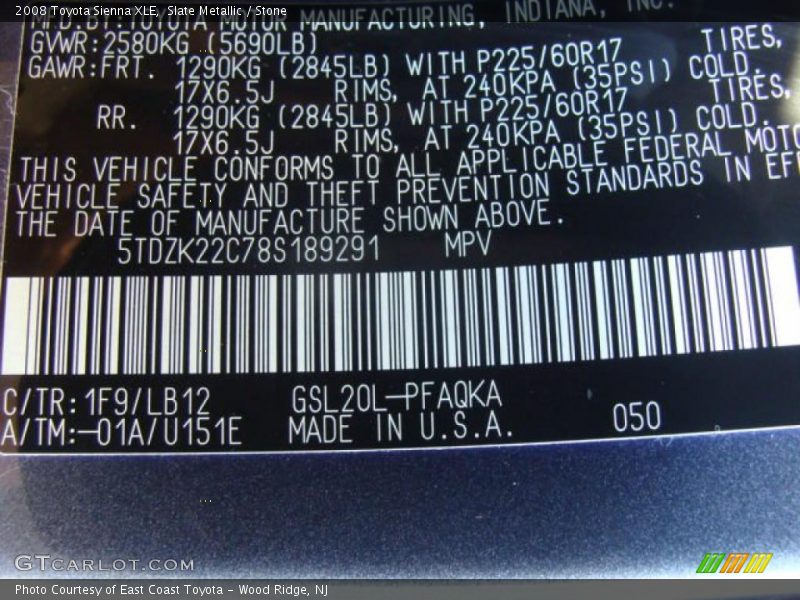 Slate Metallic / Stone 2008 Toyota Sienna XLE