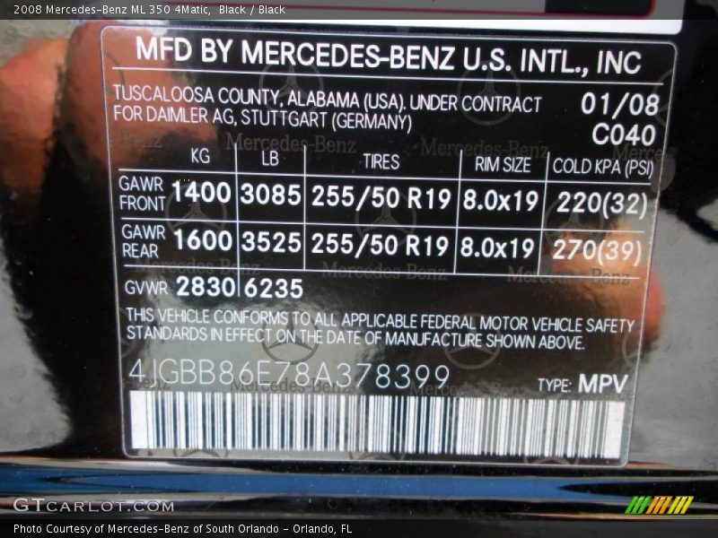 Black / Black 2008 Mercedes-Benz ML 350 4Matic