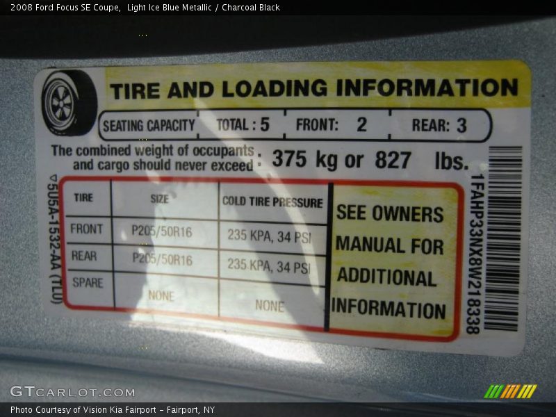 Light Ice Blue Metallic / Charcoal Black 2008 Ford Focus SE Coupe