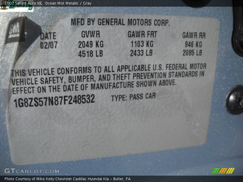 Ocean Mist Metallic / Gray 2007 Saturn Aura XE