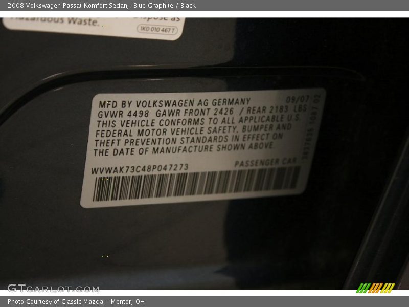 Blue Graphite / Black 2008 Volkswagen Passat Komfort Sedan