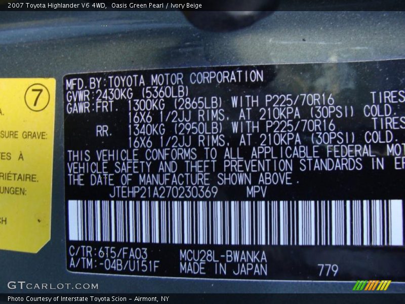 Oasis Green Pearl / Ivory Beige 2007 Toyota Highlander V6 4WD